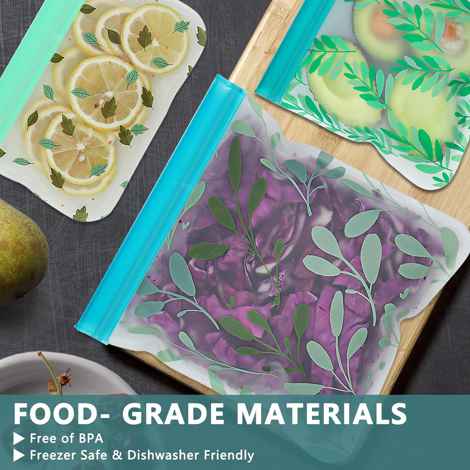 Dishwasher Safe Reusable Food Storage Bags, Leakproof Reusable Freezer Bags, Food Bags -Pack of 10 Dishwasher Safe Reusable Food Storage Bags, Leakproof Reusable Freezer Bags, Food Bags -Pack of 10